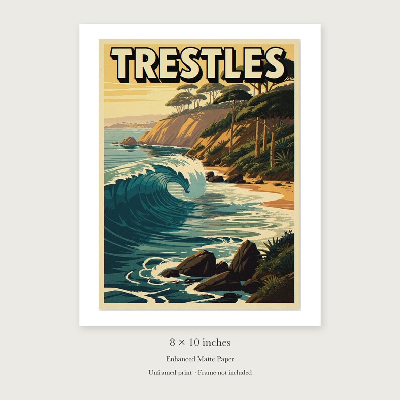 Trestles California Surf unframed 8 by 10 inch print on enhanced matte paper, shown with its white paper border.