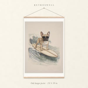 French Bulldog Surfing Art Print, Framed or Unframed Watercolor Style Dog Poster image 5