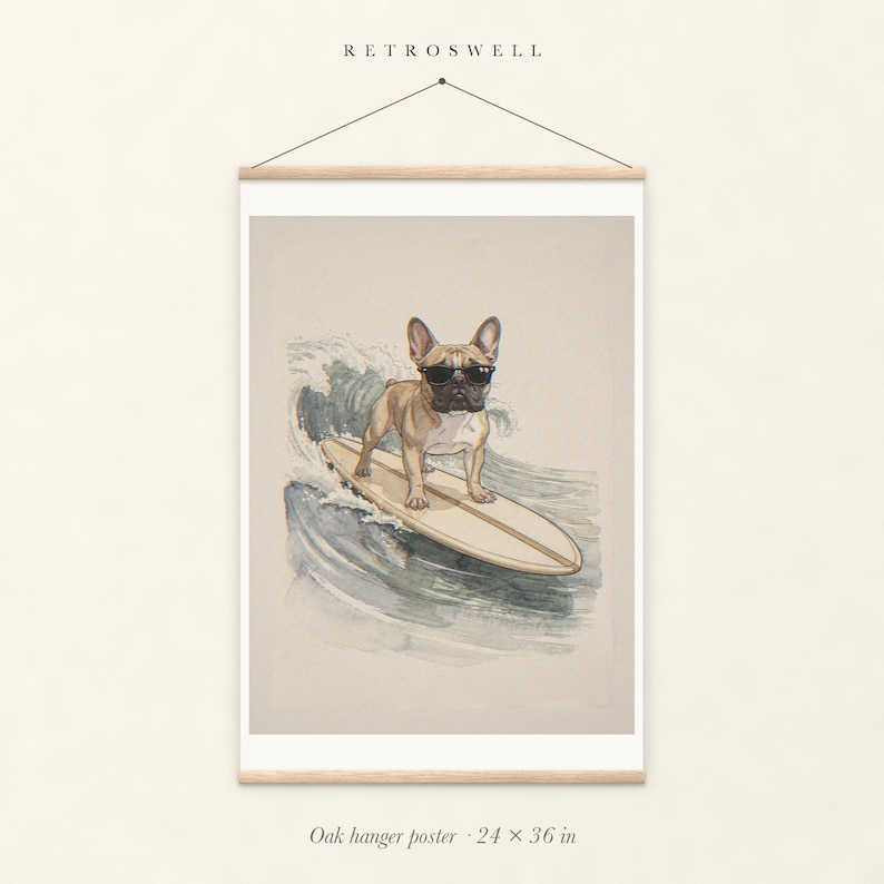 French Bulldog Surfing Print