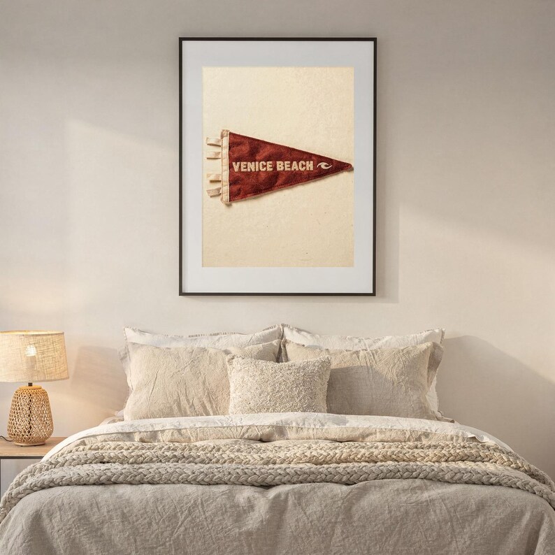 Venice Beach, California Surf Pennant Print | Vintage Felt Pennant Art | Beach House Decor | Retro Surf Wall Art | Printable Digital Downloa image 6