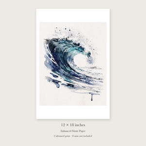 Glass Curl Wave Watercolor unframed 12 by 18 inch print on enhanced matte paper, shown with its white paper border.