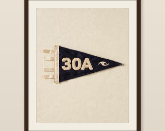 Scenic Highway 30A, Florida Surf Pennant Print | Vintage Felt Pennant Art | Beach House Decor | Retro Surf Wall Art | Printable Digital Down