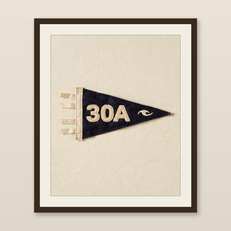 Scenic Highway 30A, Florida Surf Pennant Print | Vintage Felt Pennant Art | Beach House Decor | Retro Surf Wall Art | Printable Digital Down image 1