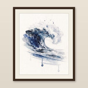 Watercolor Wave Painting Print, Prussian Blue Ocean Art, Coastal Wall Decor, Surf Art, Printable Wall Art Digital Download image 1
