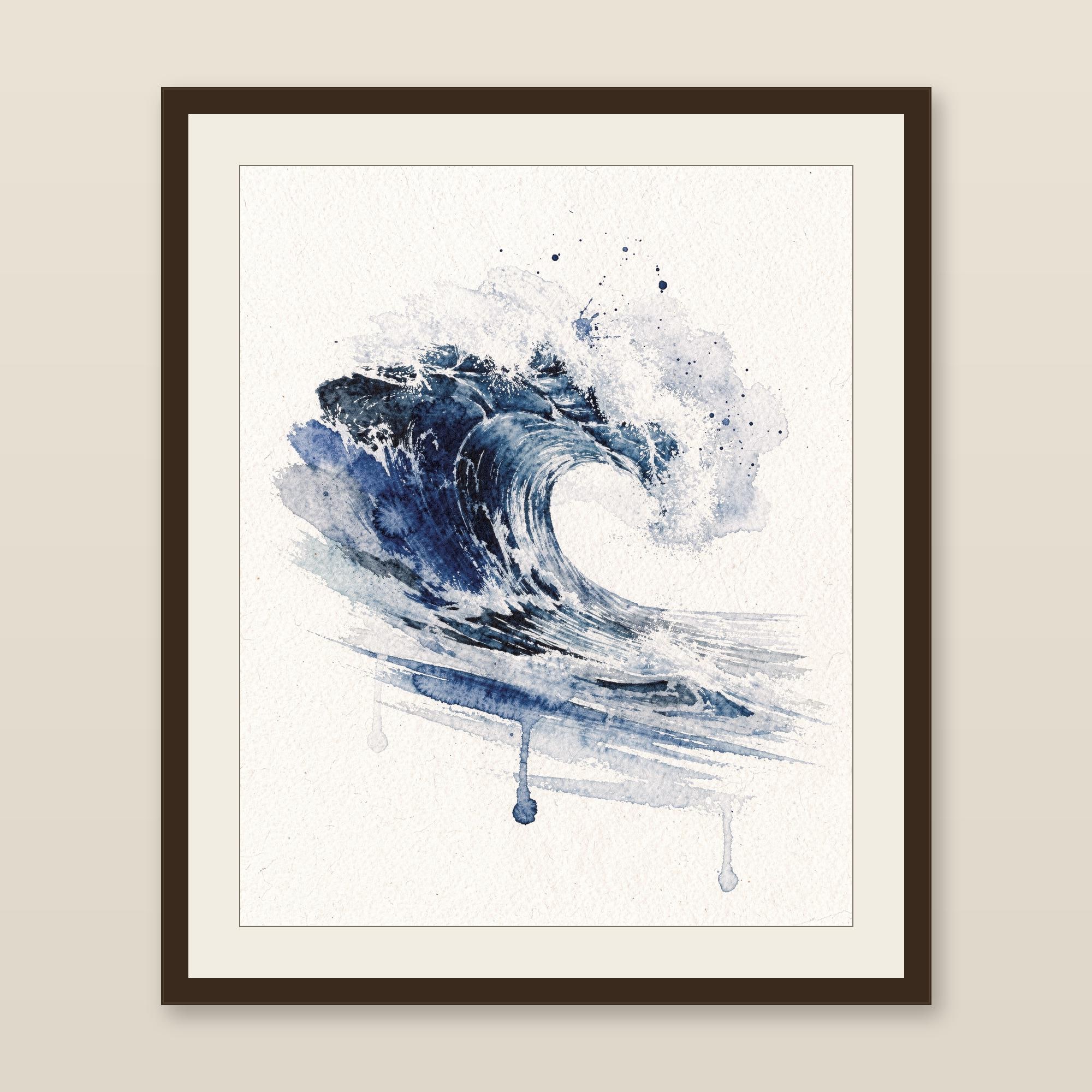 Watercolor Wave Painting Print, Prussian Blue Ocean Art, Coastal Wall Decor, Surf Art, Printable Wall Art Digital Download