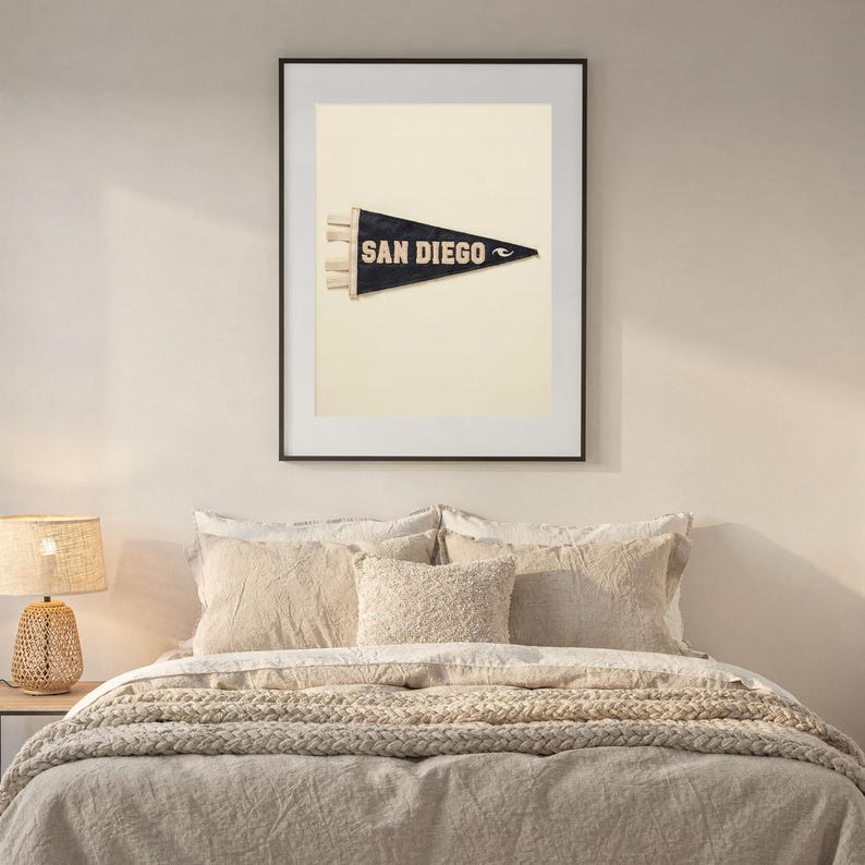 San Diego, California Surf Pennant Print | Vintage Felt Pennant Art | Beach House Decor | Retro Surf Wall Art | Printable Digital Download image 6