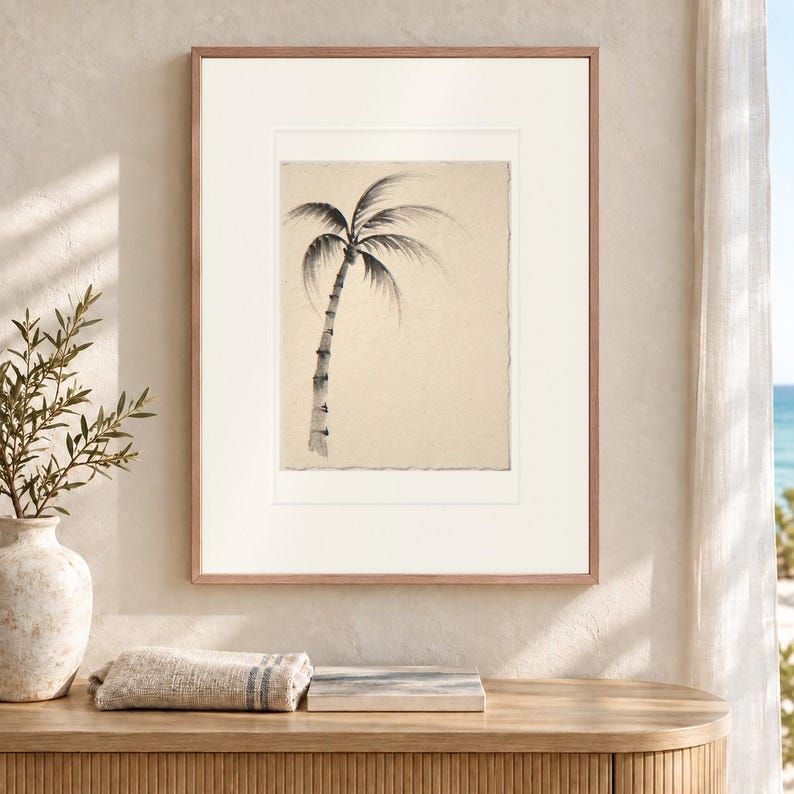 Lone Palm Tree Ink Style Art Print, Framed or Unframed Coastal Poster image 12