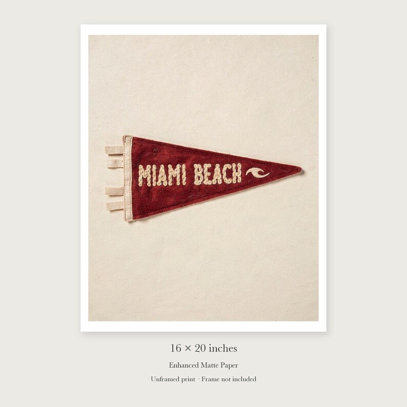 Miami Beach, Florida Surf Pennant Art Print, Framed or Unframed Coastal Poster image 9