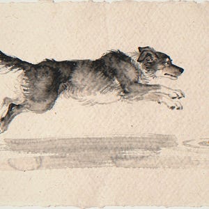 Dog Chasing a Stick Xieyi Ink full artwork and composition, shown flat without a room setting.