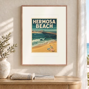 Hermosa Beach Surf Travel Poster, Framed or Unframed Vintage Style Coastal Print image 12