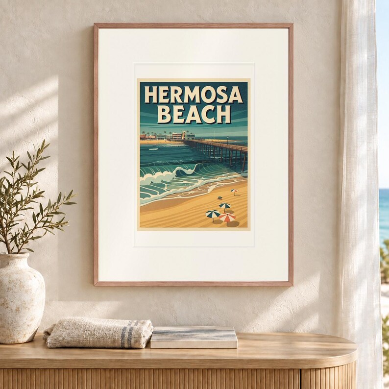 Hermosa Beach Surf Travel Poster, Framed or Unframed Vintage Style Coastal Print image 12