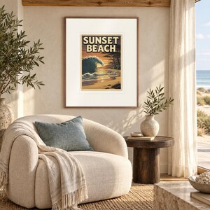 Sunset Beach Hawaii Surf Travel Poster, Framed or Unframed Vintage Style Coastal Print image 3