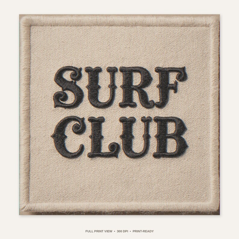 Surf Club Embroidered Patch Print - full unframed print view, 300 DPI print-ready quality