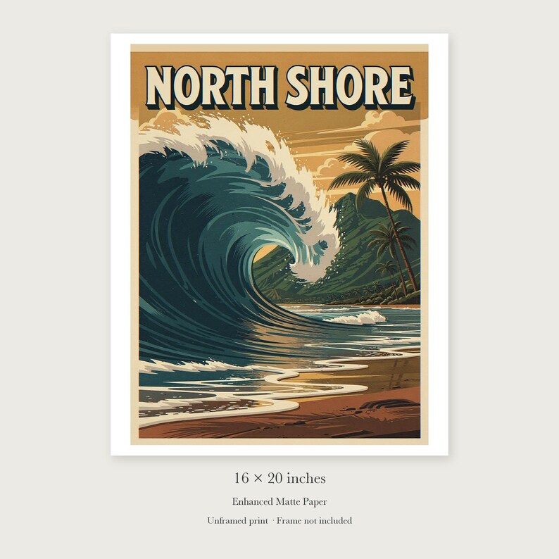 North Shore Surf unframed 16 by 20 inch print on enhanced matte paper, shown with its white paper border.