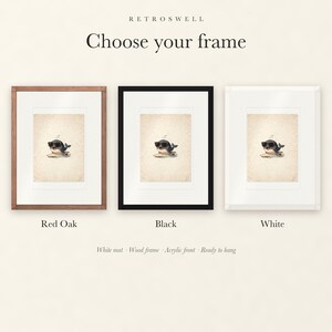 Frame options for Whale Surfing: Red Oak, black and white wood frames, each with a white mat.