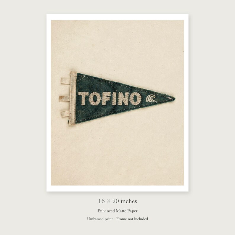 Tofino Surf Pennant unframed 16 by 20 inch print on enhanced matte paper, shown with its white paper border.