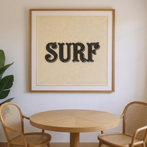 Surf Embroidered Patch Print framed in a coastal dining room setting
