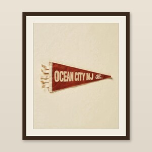 Ocean City, New Jersey Surf Pennant Print | Vintage Felt Pennant Art | Beach House Decor | Retro Surf Wall Art | Printable Digital Download image 1