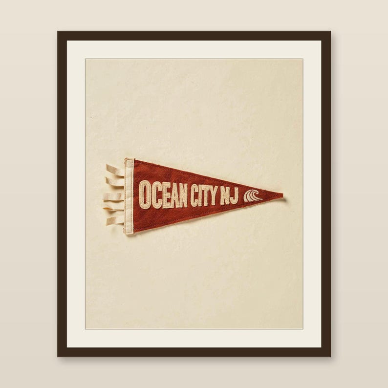 Ocean City, New Jersey Surf Pennant Print | Vintage Felt Pennant Art | Beach House Decor | Retro Surf Wall Art | Printable Digital Download image 1