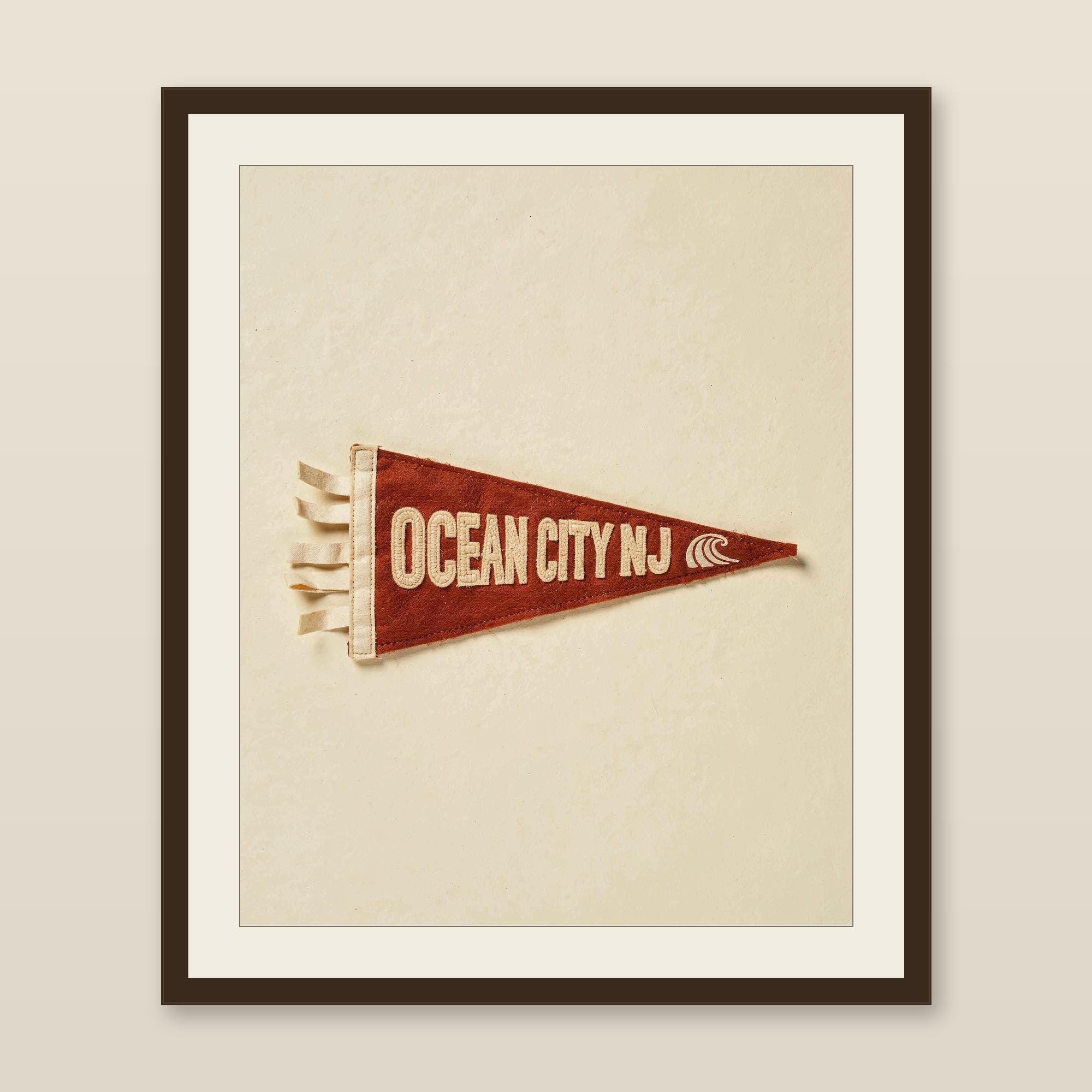 Ocean City, New Jersey Surf Pennant Print | Vintage Felt Pennant Art | Beach House Decor | Retro Surf Wall Art | Printable Digital Download