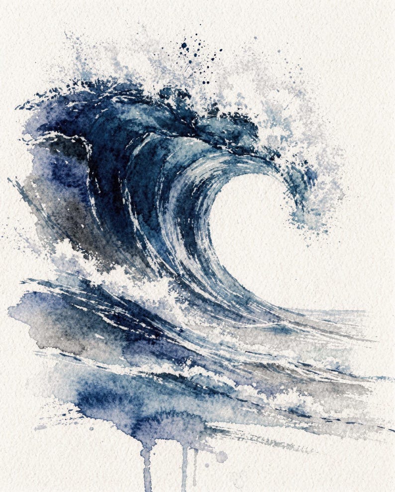 The Crest Wave Watercolor Art Print, Framed or Unframed Coastal Ocean Poster image 10