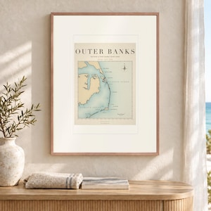 Outer Banks Surf Map Art Print, Framed or Unframed Vintage North Carolina Surf Breaks Poster image 12