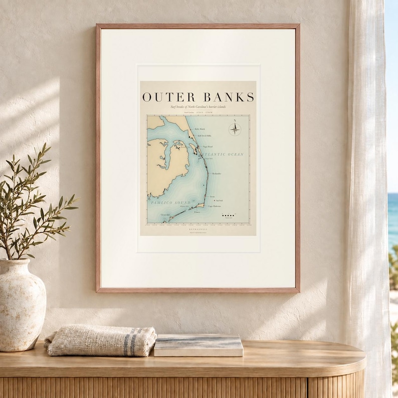 Outer Banks Surf Map Art Print, Framed or Unframed Vintage North Carolina Surf Breaks Poster image 12