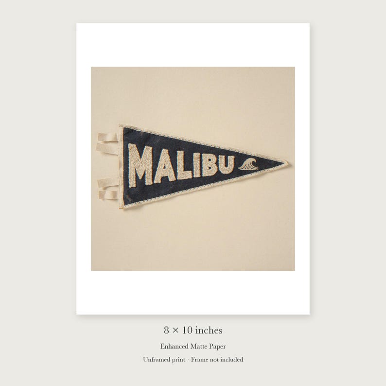 Malibu Surf Pennant Art Print, Framed or Unframed Coastal Poster image 7