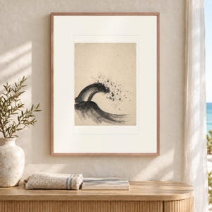 Breaking Wave Ink Style Art Print, Framed or Unframed Minimalist Coastal Poster image 12