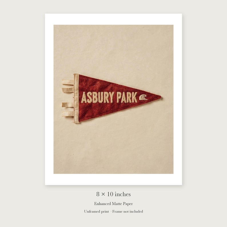 Asbury Park Surf Pennant unframed 8 by 10 inch print on enhanced matte paper, shown with its white paper border.