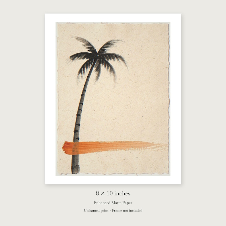 Palm Tree Ink Style unframed 8 by 10 inch print on enhanced matte paper, shown with its white paper border.
