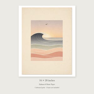 Pastel Morning Swells Nursery unframed 16 by 20 inch print on enhanced matte paper, shown with its white paper border.