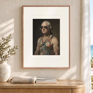 George Washington Art Print, Funny Sunglasses and Hawaiian Tank Top Portrait, Framed or Unframed image 12