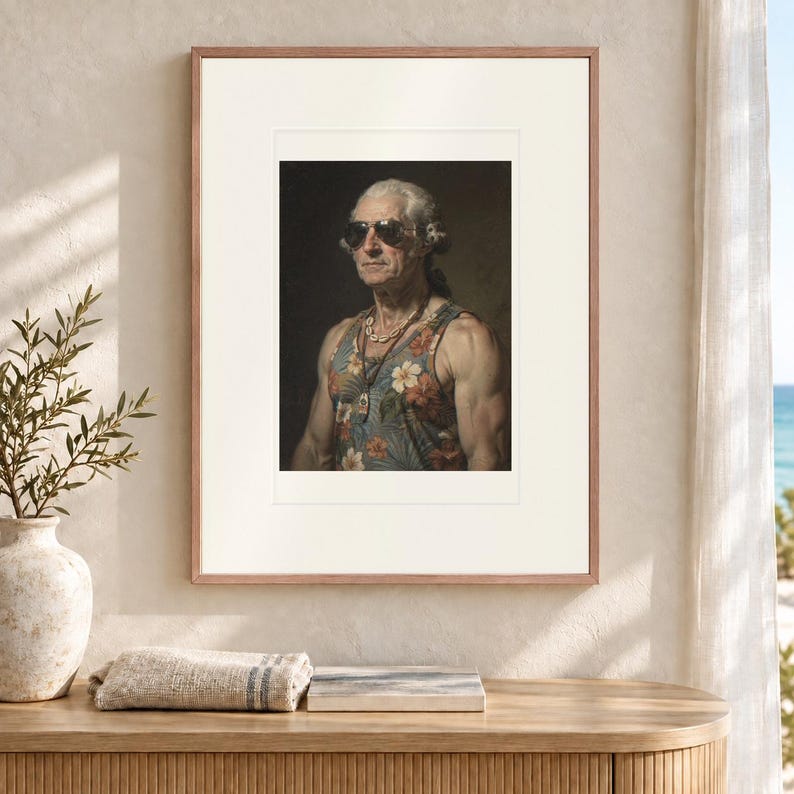 George Washington Art Print, Funny Sunglasses and Hawaiian Tank Top Portrait, Framed or Unframed image 12