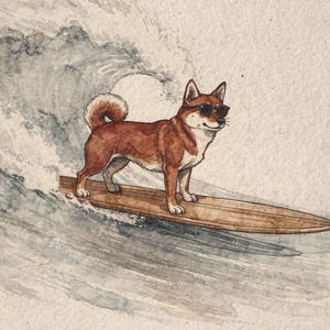 Shiba Inu Surfing full artwork and composition, shown flat without a room setting.