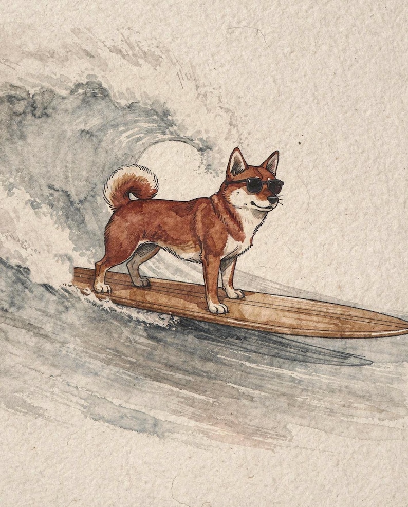 Shiba Inu Surfing Print
