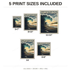 Supertubos Portugal Surf Poster - available print sizes: 5x7, 8x10, 11x14, A4, and square
