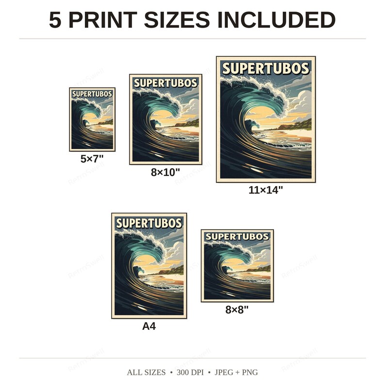 Supertubos Portugal Surf Poster - available print sizes: 5x7, 8x10, 11x14, A4, and square
