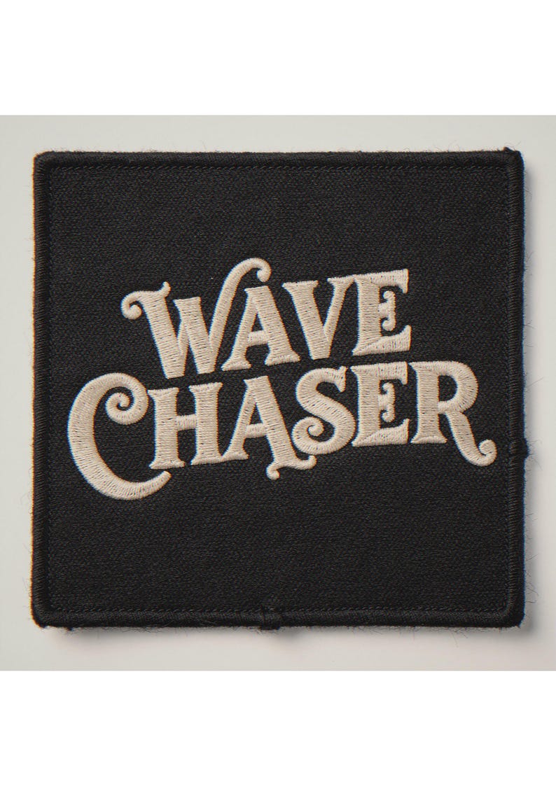 Wave Chaser embroidered-style patch unframed printed artwork and full composition with its paper border.