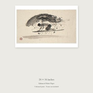 Surfer Duck Dive Xieyi Ink unframed 24 by 16 inch print on enhanced matte paper, shown with its white paper border.
