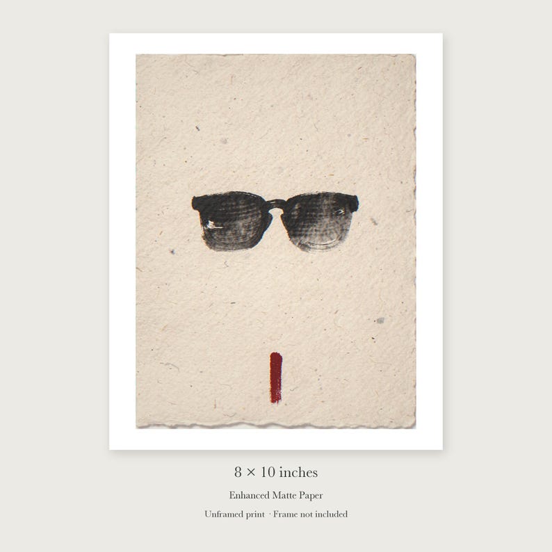 Sunglasses Ink Style unframed 8 by 10 inch print on enhanced matte paper, shown with its white paper border.