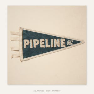 Pipeline Vintage Surf Pennant Print - full unframed print view, 300 DPI print-ready quality