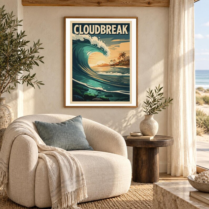 Cloudbreak Fiji Surf Poster | Vintage Wave Art Print (Digital Download) image 9