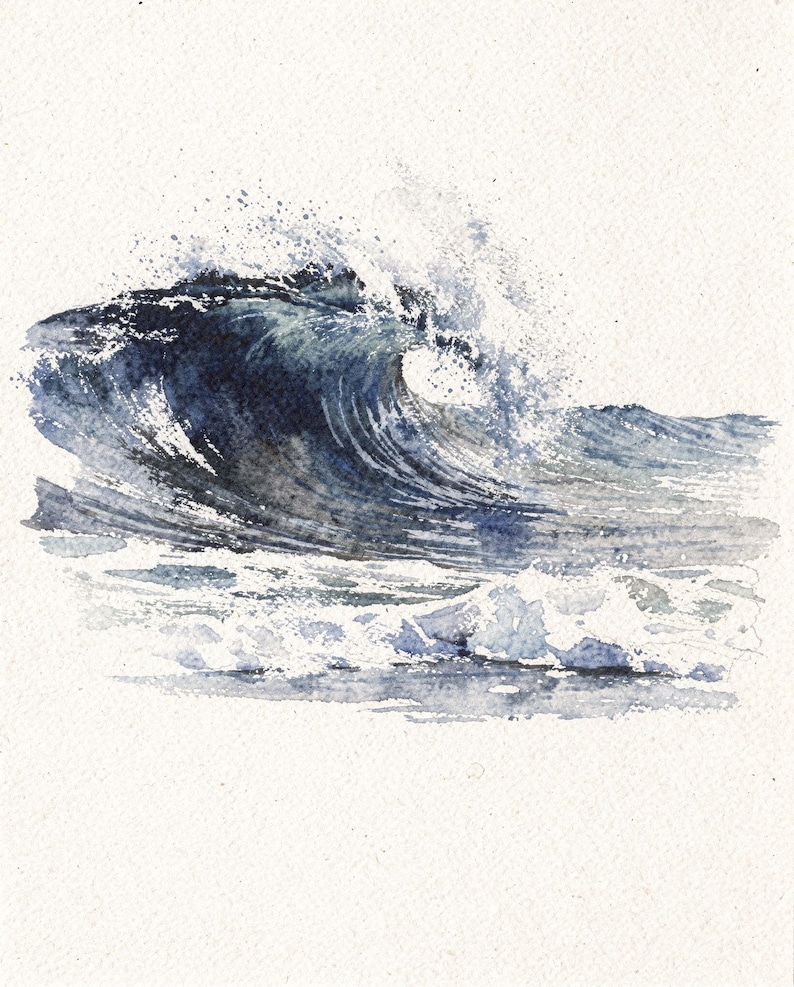 Watercolor Wave Art Set of 6, Indigo Ocean Gallery Wall Prints, Navy Coastal Beach House Decor, Printable Wall Art Digital Download image 7