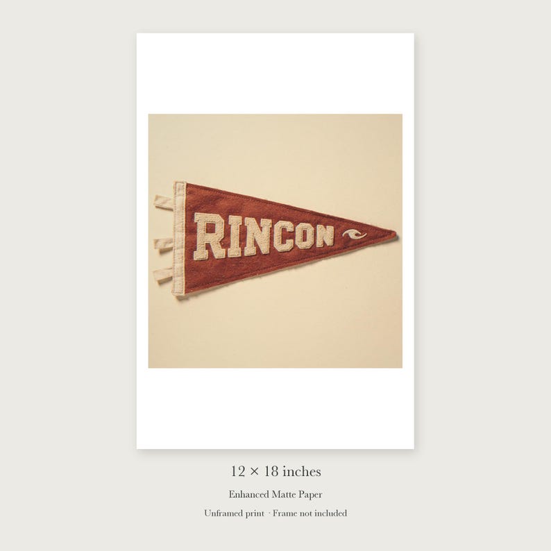 Rincon Surf Pennant unframed 12 by 18 inch print on enhanced matte paper, shown with its white paper border.