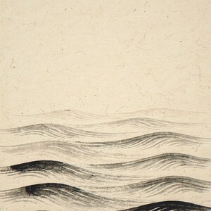 Layered waves unframed printed artwork and full composition with its paper border.