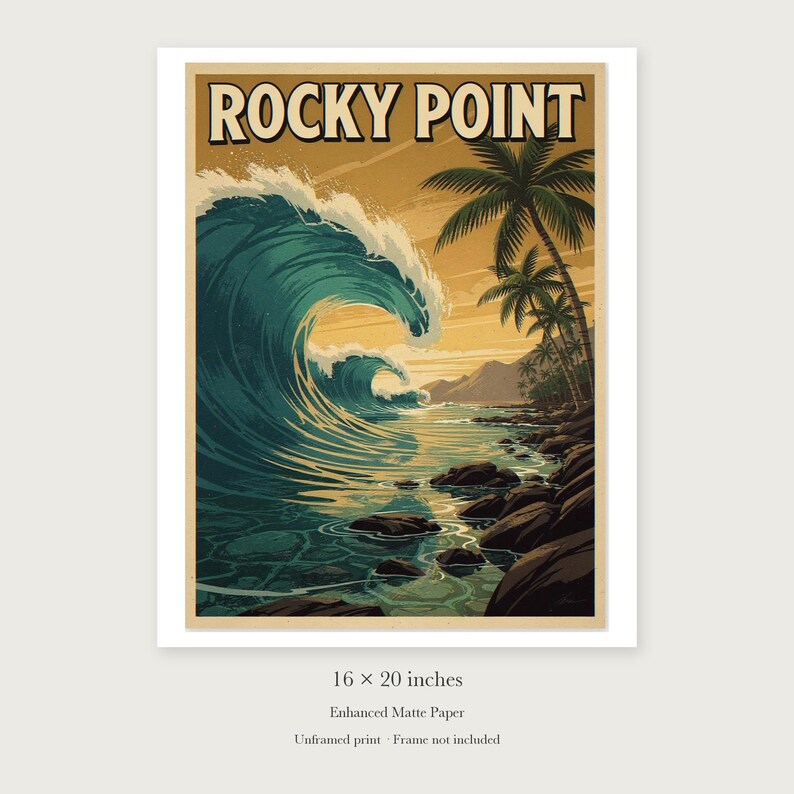 Rocky Point Surf Travel Poster, Framed or Unframed Vintage Style Coastal Print image 9
