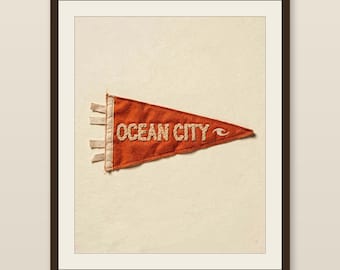 Ocean City, Maryland Surf Pennant Print | Vintage Felt Pennant Art | Beach House Decor | Retro Surf Wall Art | Printable Digital Download