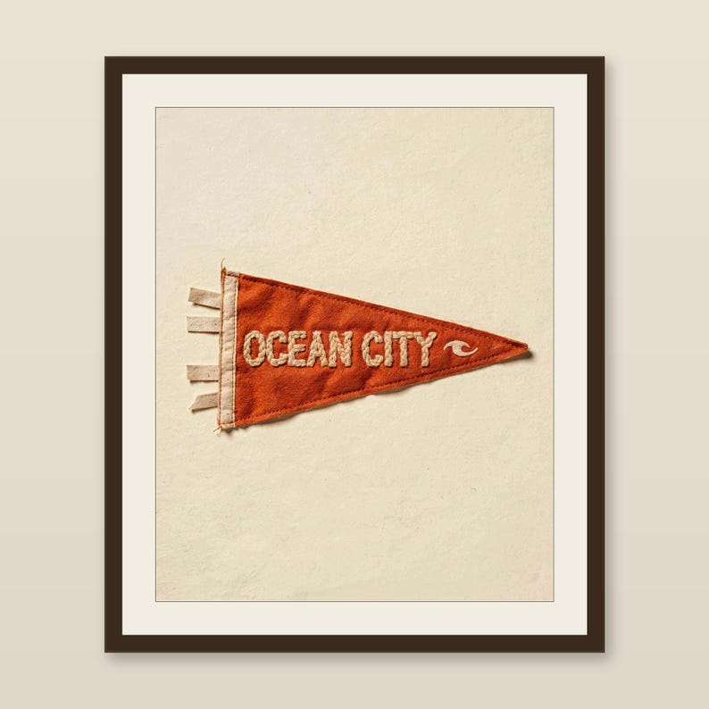 Ocean City, Maryland Surf Pennant Print | Vintage Felt Pennant Art | Beach House Decor | Retro Surf Wall Art | Printable Digital Download image 1