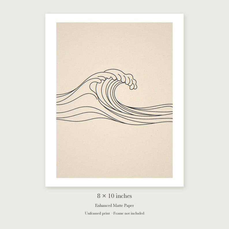 Breaking Wave Line unframed 8 by 10 inch print on enhanced matte paper, shown with its white paper border.